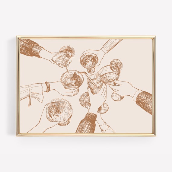 Trendy Cheers Sign Bar Cart Print Brown Wall Art Aesthetic Kitchen Decor Minimalist Wall Art Print Print