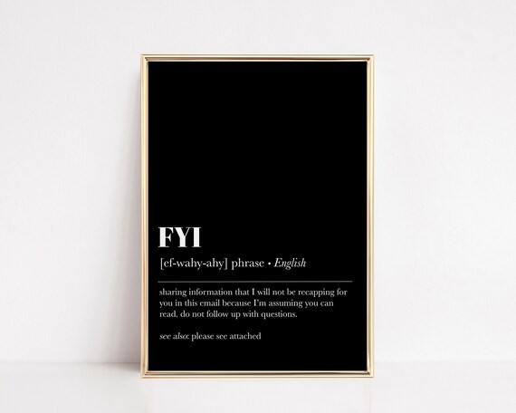 Home Office Wall Art Fyi Definition Print Home Office Decor Funny Office Decor Work From Home