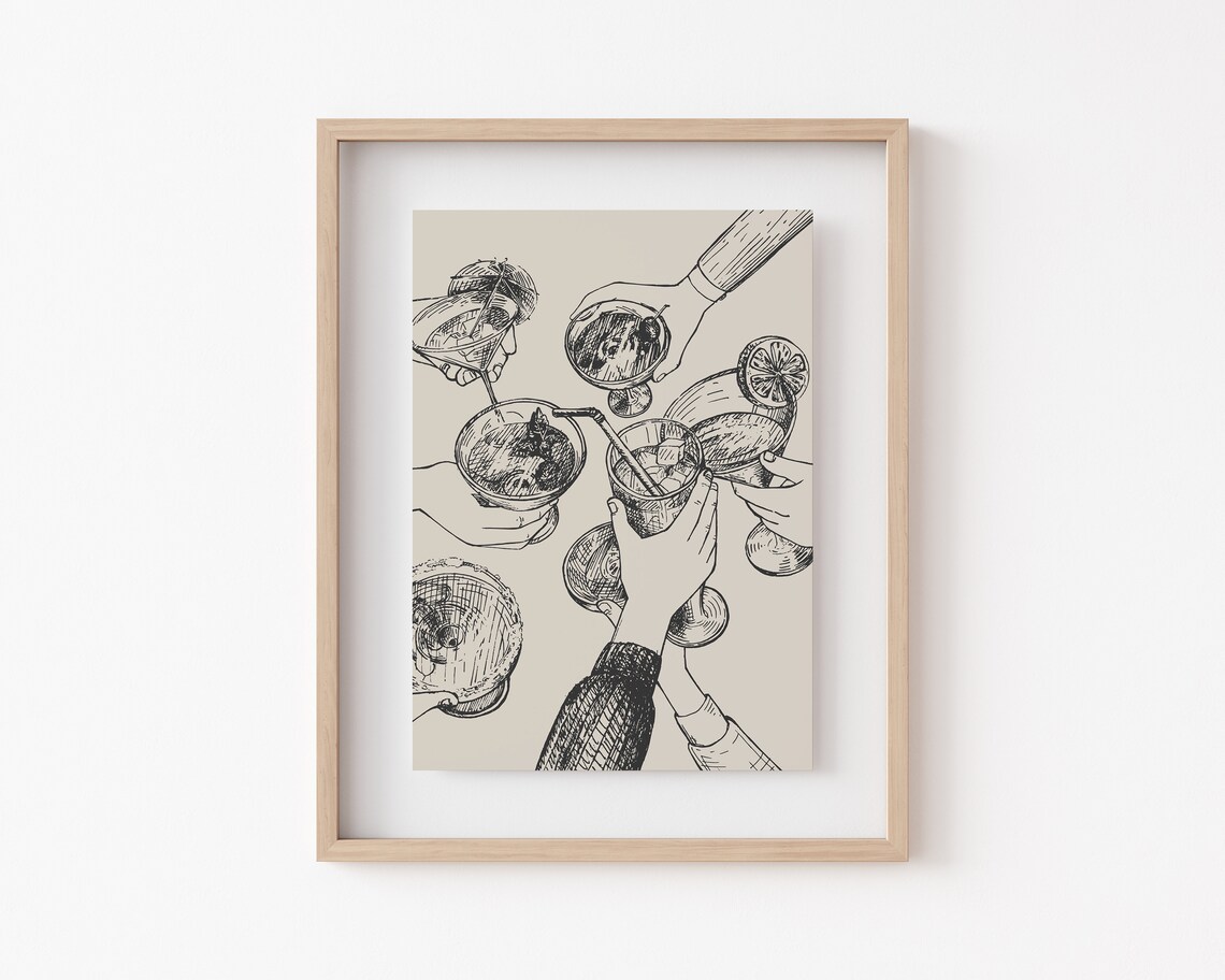Bar Cart Cheers Retro Kitchen Art Print - Image 2
