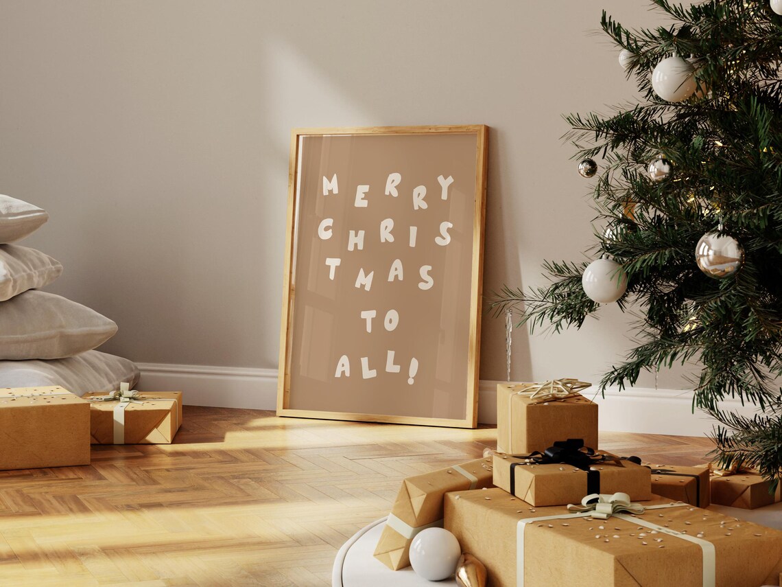 Merry Christmas To All Playful Beige Hand Lettered Holiday Poster - Image 3