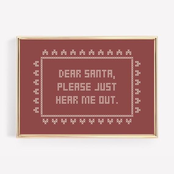 Funny Holiday Decor Dear Santa Wall Art Christmas Print Red Kitschy Christmas Decor Christmas Wall Art