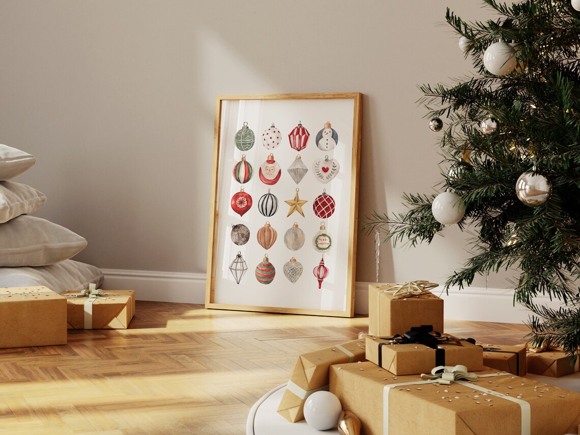 Christmas Ornaments Art Print, Classic Holiday Decor - Image 2