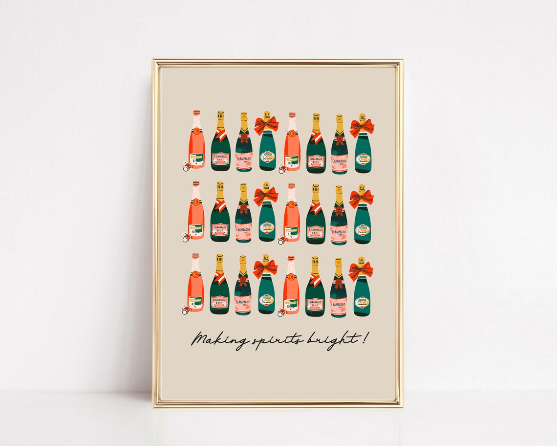 Bar Cart Neutral Holiday Decor Art Print