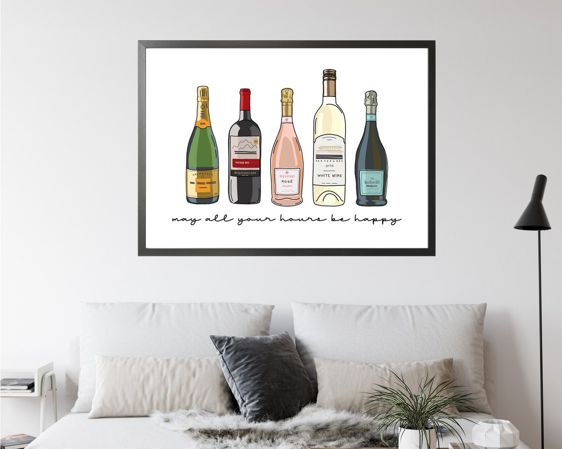 Wine Art Print for Bar Cart Happy Hour - Image 2