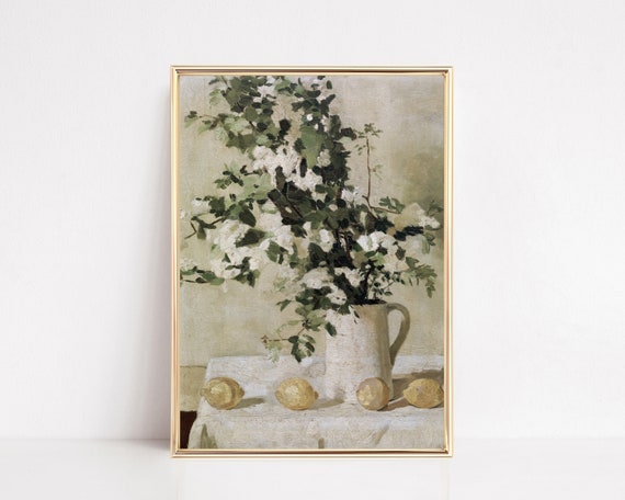 Lemon Decor Vintage Farmhouse Kitchen Decor Still Life Oil Painting Lemon Wall Art Kitchen Art Wall Art