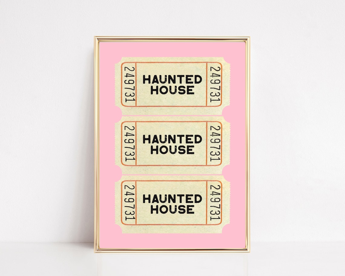 Pink Halloween Decor Haunted House Travel Poster