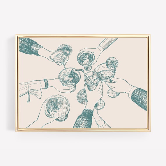 Cheers Sign Turquoise Wall Art Cute Kitchen Decor Bar Cart Decor Large Wall Art Aesthetic Kitchen Art Print