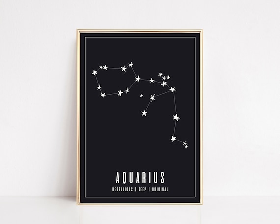 Aquarius Zodiac Constellation Black Star Chart Astrology Art Poster