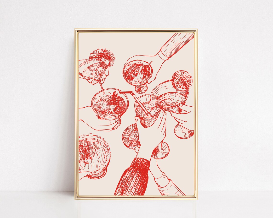 Cocktail Cheers Retro Bar Cart Art Print - Image 2