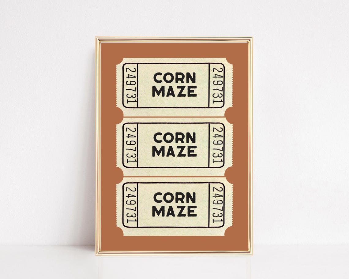 Vintage Corn Maze Ticket Stub Retro Fall Autumn Harvest Art Poster