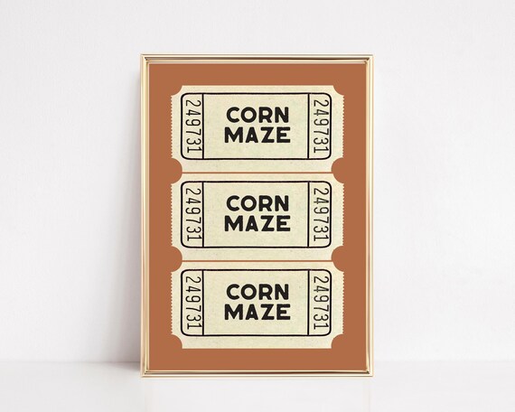 Vintage Corn Maze Ticket Stub Retro Fall Autumn Harvest Art Poster