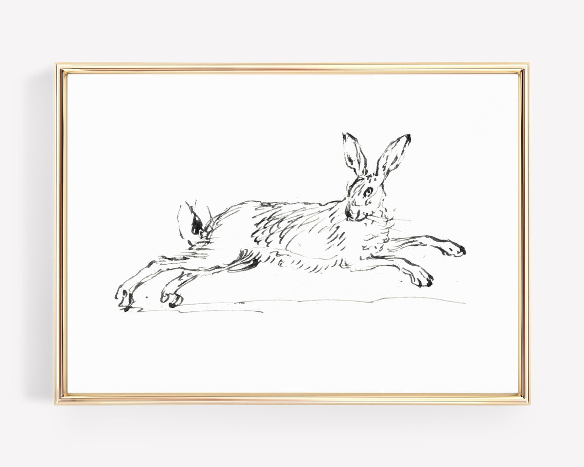 Bunny Print Vintage Rabbit Sketch Vintage Easter Decor Easter Neutral Nursery Wall Art - Image 2