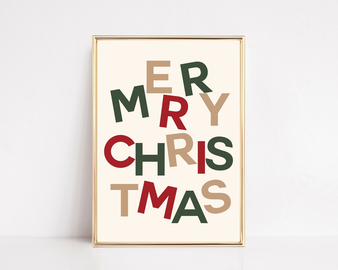 Merry Christmas Typography Poster, Holiday Wall Art - Image 2