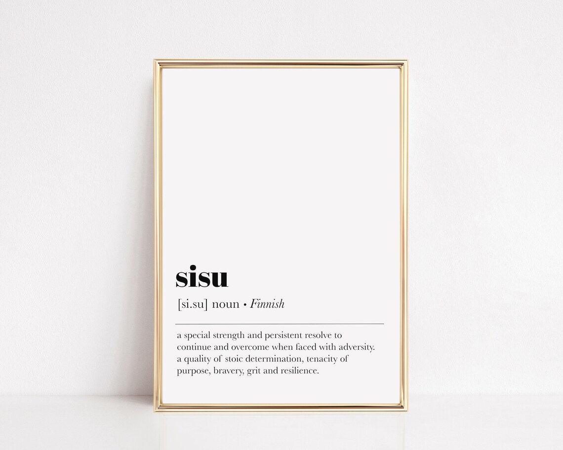 Sisu Finnish Definition Typography Minimalist Black and White Wall Poster