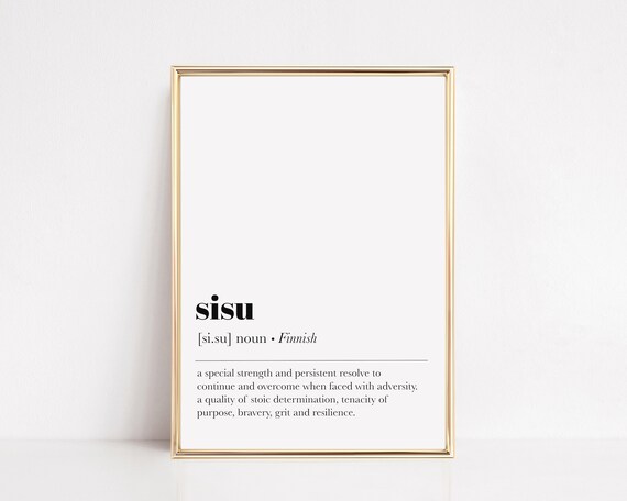Sisu Finnish Definition Typography Minimalist Black and White Wall Poster