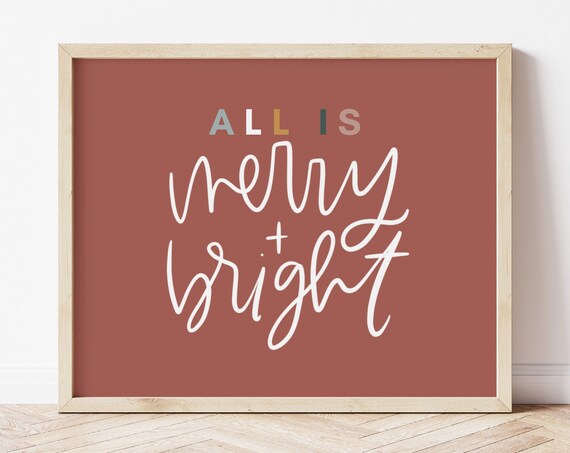 All Is Merry and Bright Terracotta Script Modern Christmas Poster