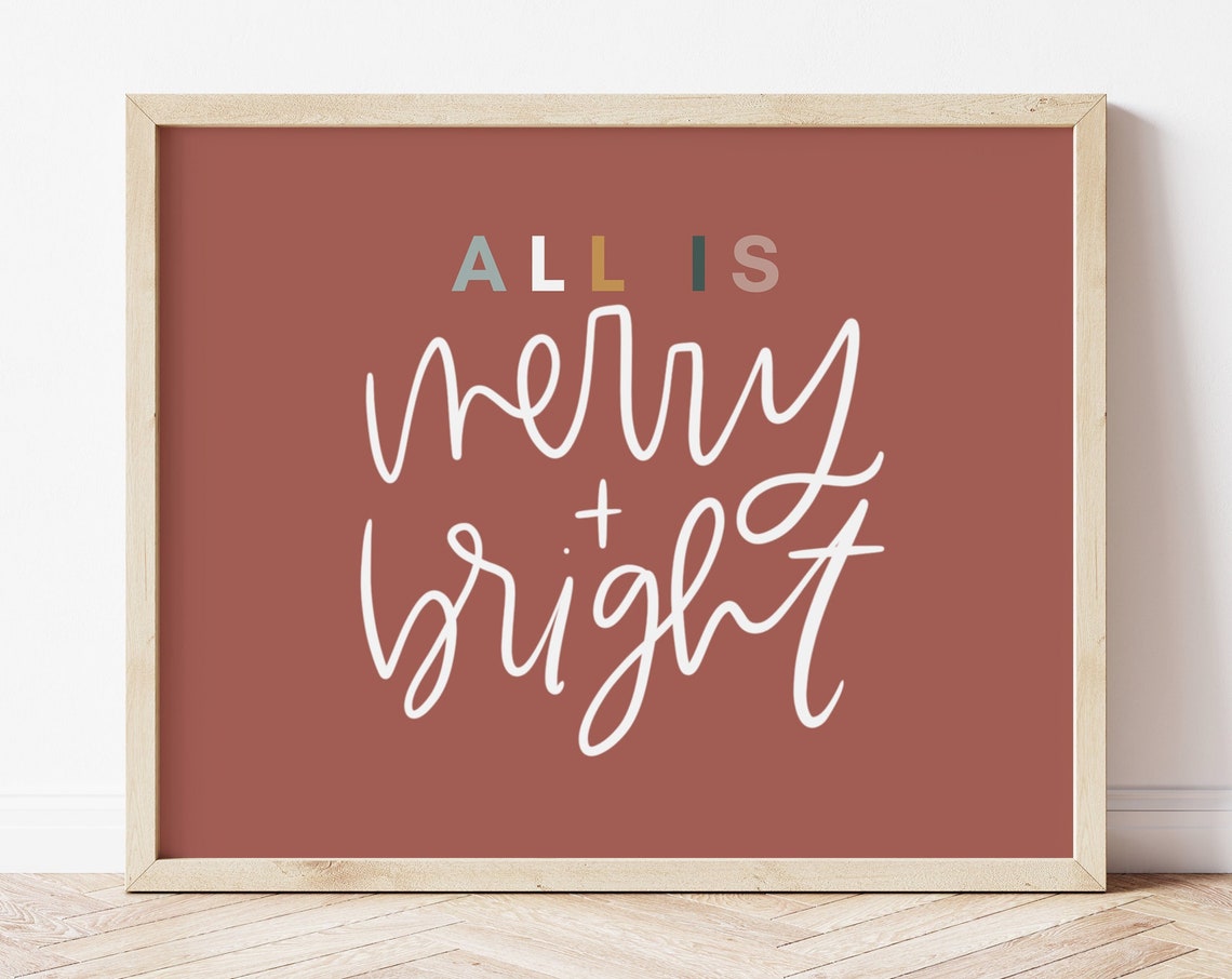 All Is Merry and Bright Terracotta Script Modern Christmas Poster