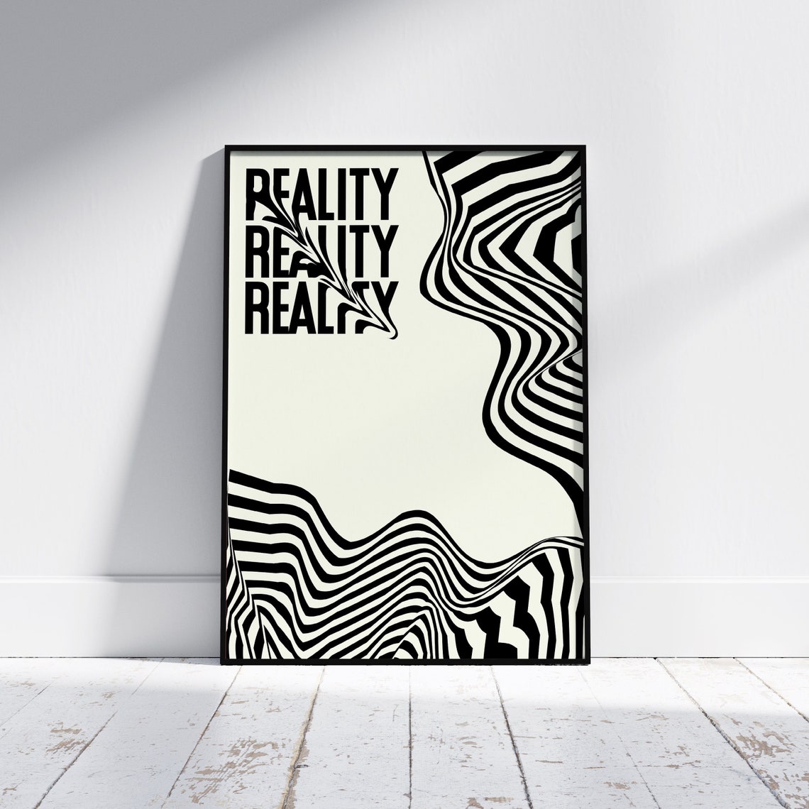 Reality Melting Black and White Op Art Swirl Typography Poster