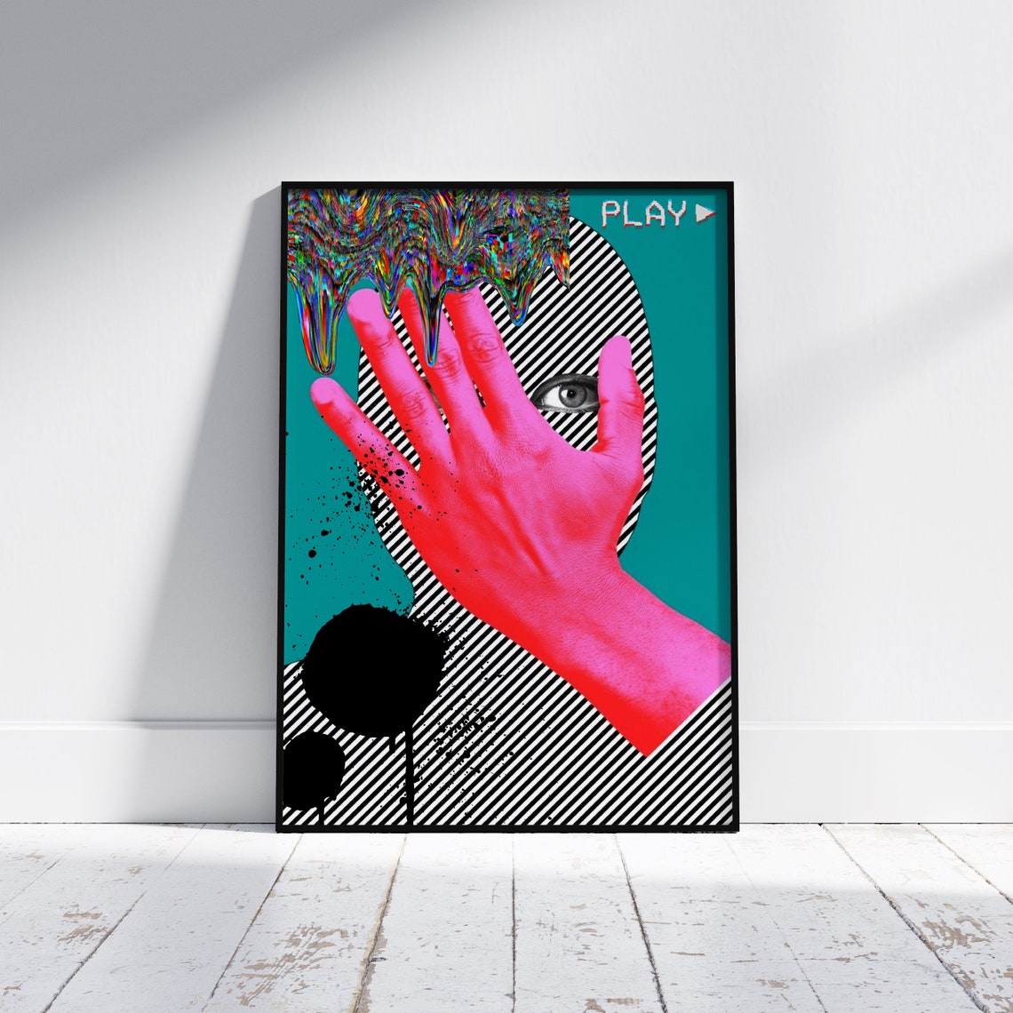 Bold Play Vaporwave Collage Glitch Pink Hand Eye Pop Art Poster