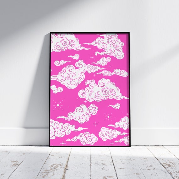 Pink Sky Cloud Drawing Poster Clouds Poster Cloud Aesthetic Decor Sky Illustration Wall Art Pink Sky Print Sky Art