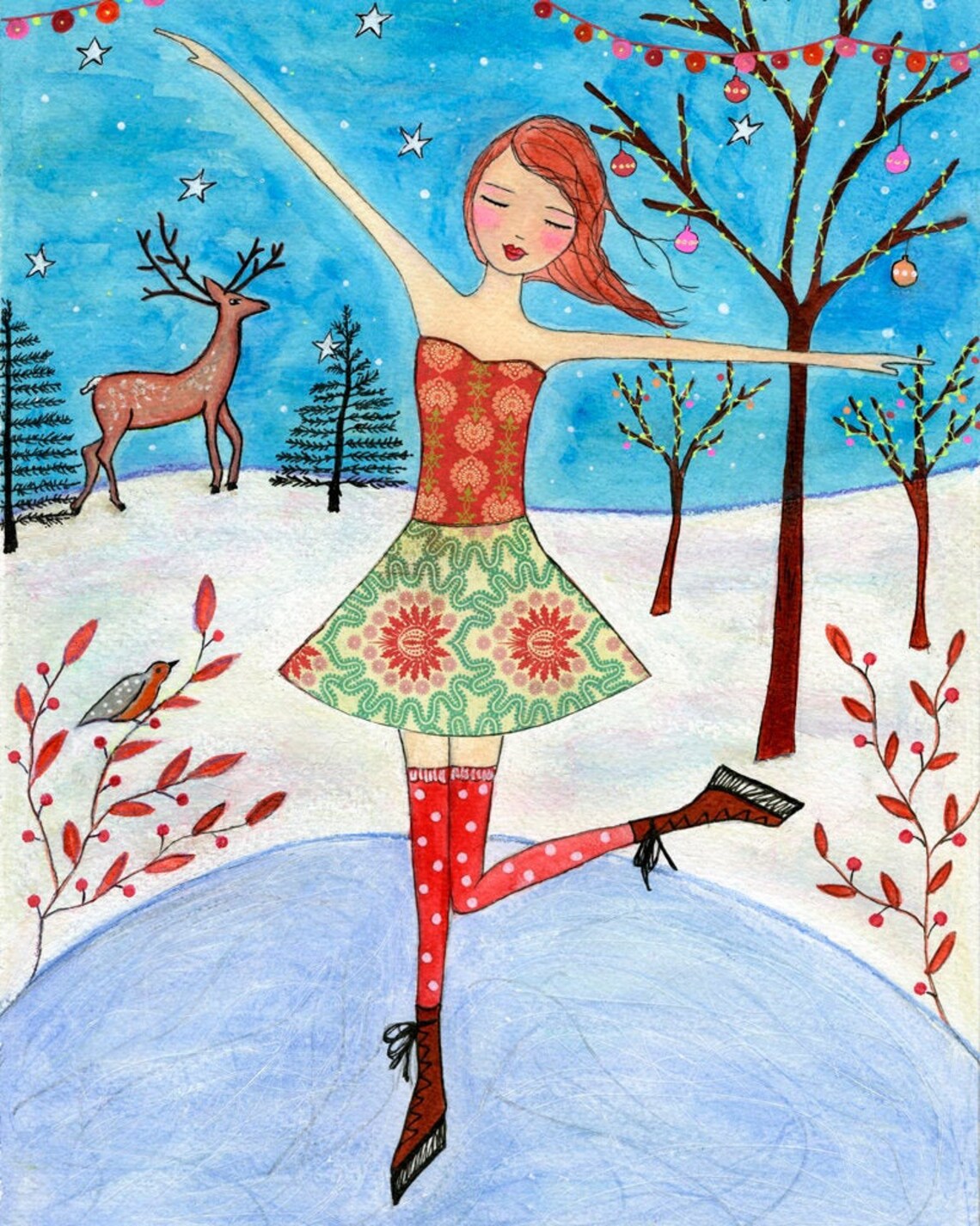 Ice Skating Girl Art Print, Nursery Decor