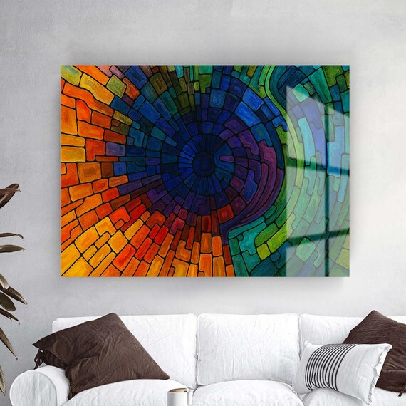 Colorful Stained Glass Mosaic Swirl Rainbow Abstract Art Poster