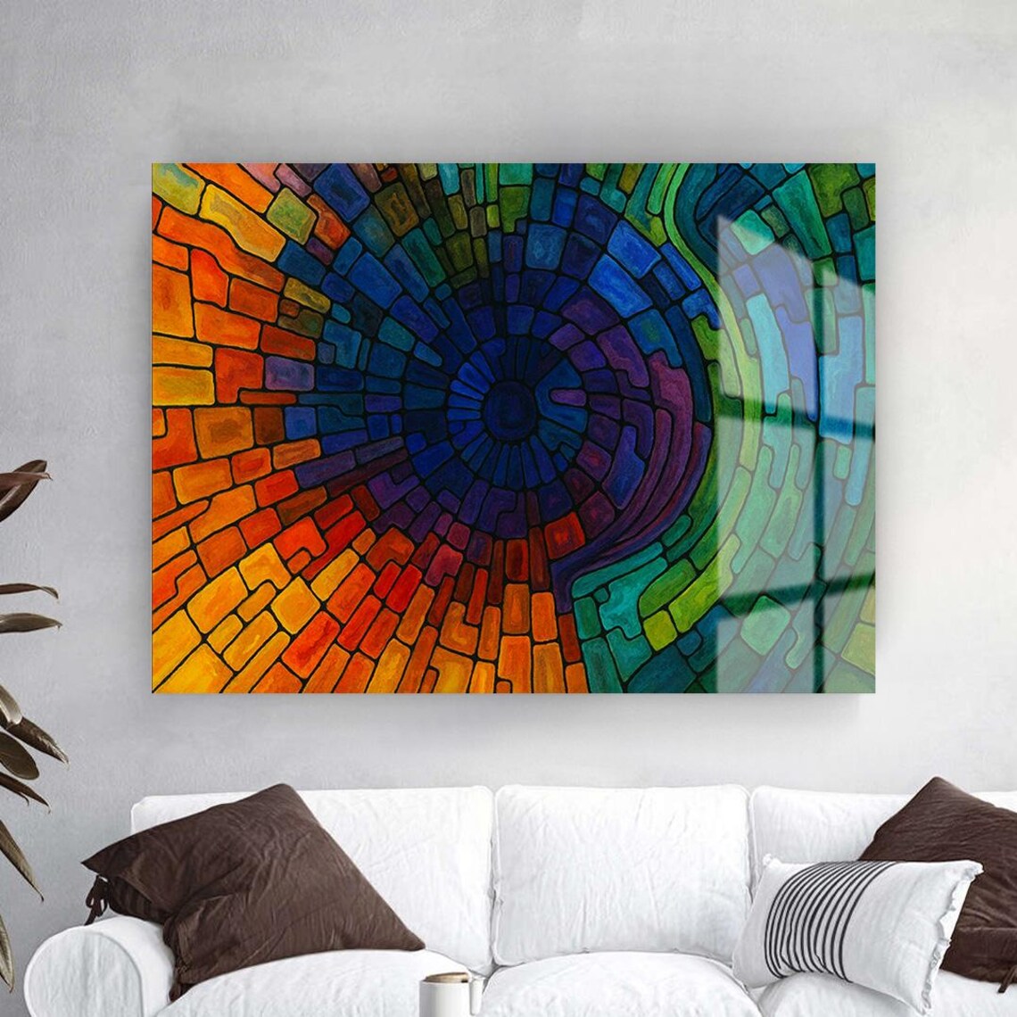 Colorful Stained Glass Mosaic Swirl Rainbow Abstract Art Poster