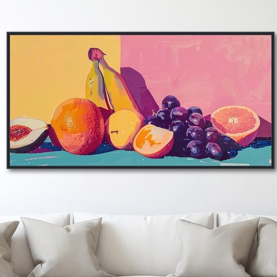 Modern Still Life Fruit Painting Colorful Wall Art Decor Framed Or Gicle Print Large Panoramic Artwork Fruity Harvest