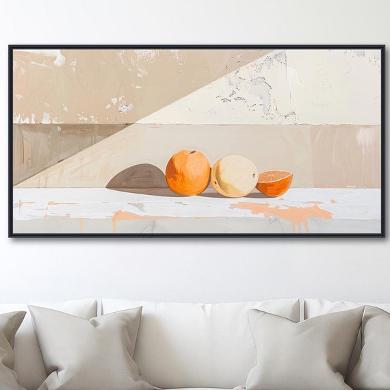 Minimal Still Life Painting Modern Wall Decor Tan And Beige Geometric Art With Oranges Framed Or Print Shapes And Shadows