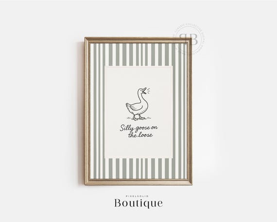 Funny Goose Wall Art Silly On The Loose Line Drawing Farm Animal Humor Vintage Style Decor No755