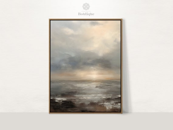 Moody Beach Scene Coastal Landscape Art Soft Decor For Rustic Farmhouse Minimalist Fine Bedroom Oldfashioned No117