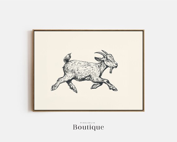 Goat Art Print Farm Animal Illustration Rustic Wall Decor Drawing Wildlife Artnursery Black And White Poster No433