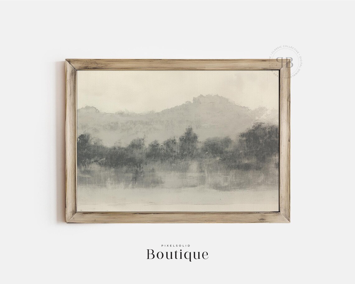 Minimalist Foggy Gray Mountain Abstract Landscape Calm Art Poster
