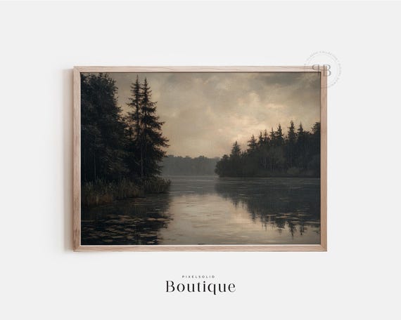 Forest Lake At Dusk Print House Landscape Wall Art Vintagestyle Decor Farmhouse For Rustic Or Classic Homes No542
