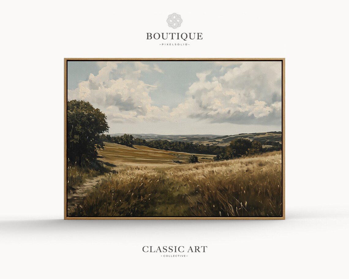 Golden Rolling Hills Landscape Oil Painting Classic Countryside Poster