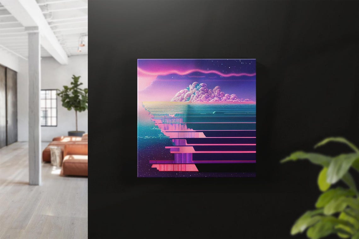 Above The Clouds Synthwave Wall Art Print Vaporwave Art Square Dopamine Decor Art Blacklight Wall Art Lofi Art Lo Fi Wall - Image 3