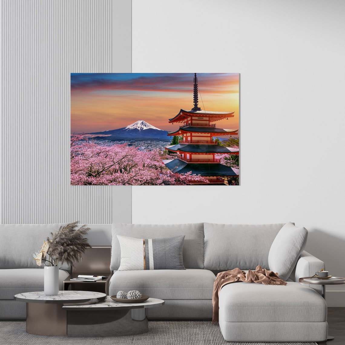 Mount Fuji at Sunset with Pagoda and Cherry Blossoms Japan Poster - Image 3