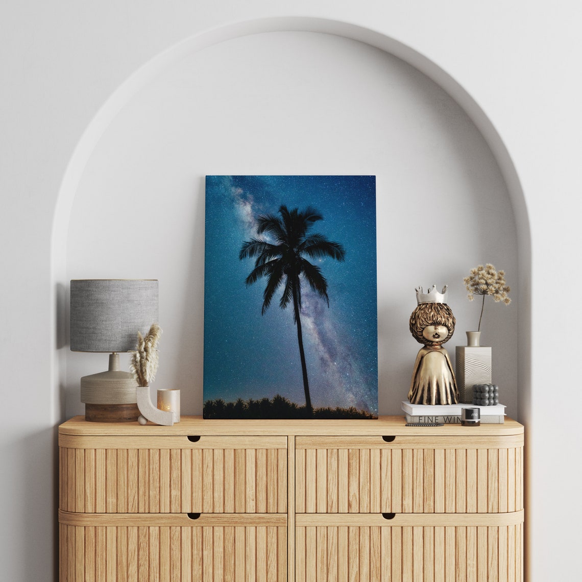Palm Tree Silhouette Under Milky Way Starry Night Sky Photo Poster - Image 2