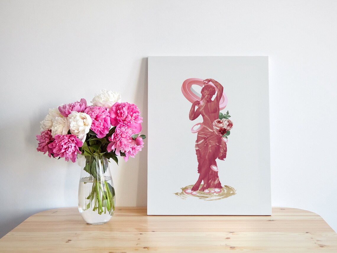 Blush Pink Venus Statue With Roses On Classical Style Art Poster - Image 2