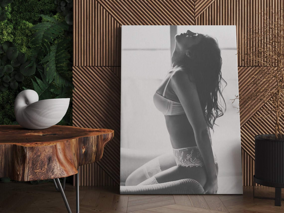 Black And White Lingerie Model Boudoir Window Light Photo Wall Poster - Image 2