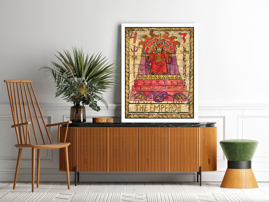 The Emperor Tarot Card Art Crowned King on Skull Throne Vintage Poster - Image 2
