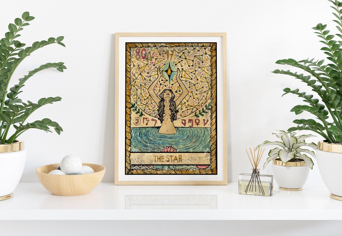 The Star Tarot Card Wall Art Tarot Card Art Prints Sun Moon Star Art Print Girl Apartment Art Boho Wall Art Print Preppy Wall Art Print - Image 2