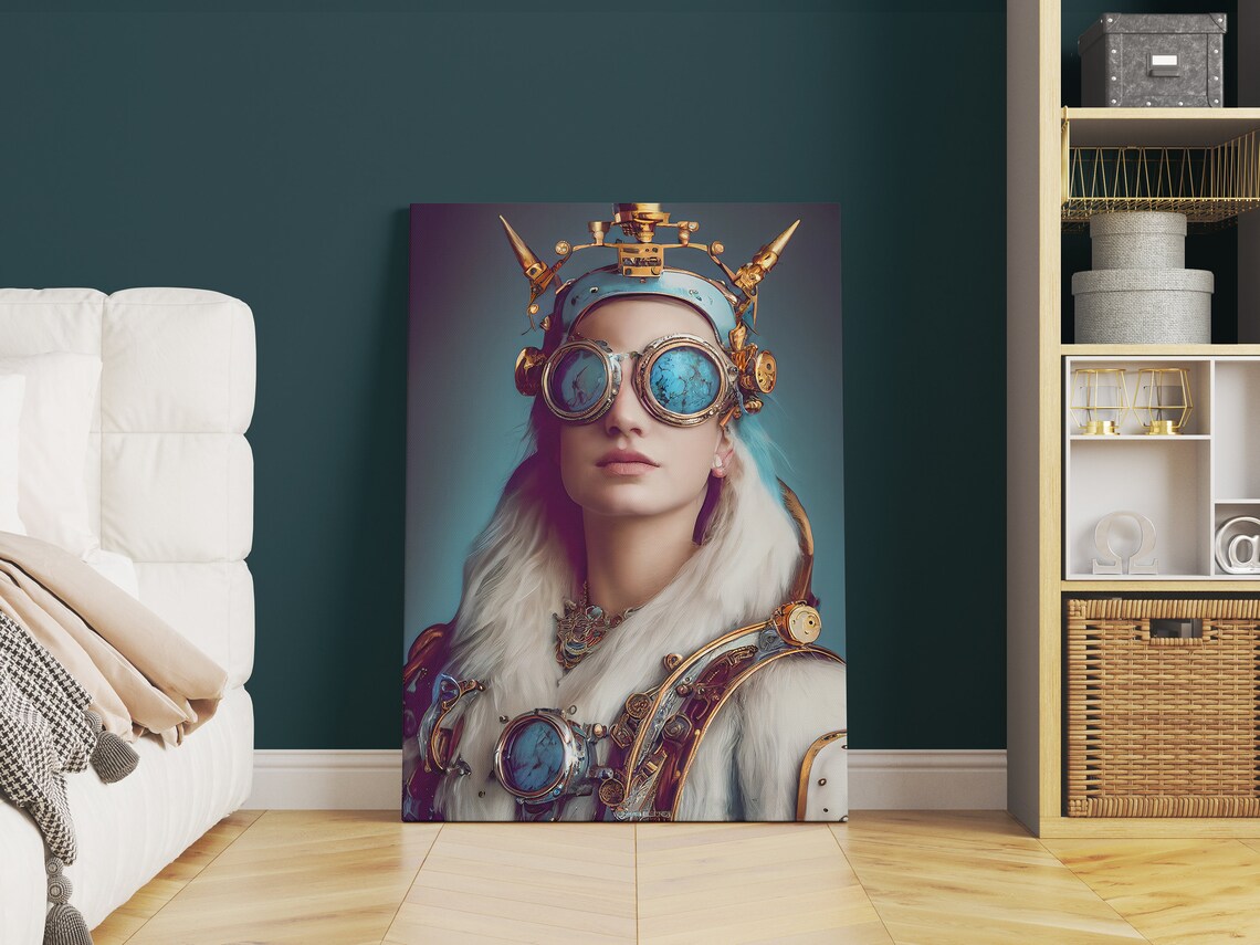 Steampunk Woman Portrait with Brass Goggles and Spiked Crown Poster - Image 2