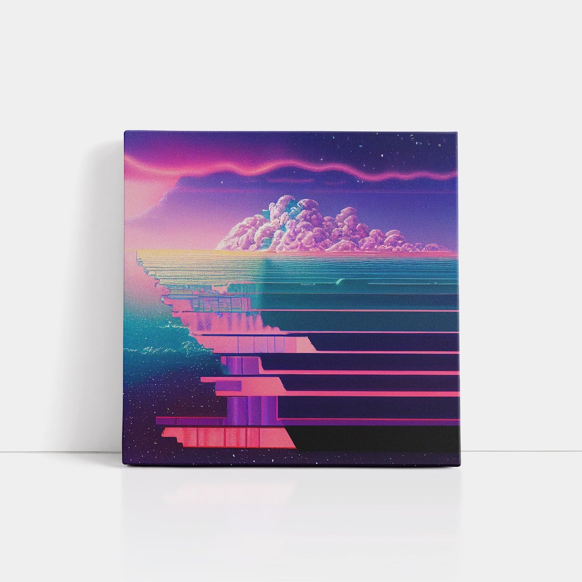 Above The Clouds Synthwave Sunset Neon Ocean Glitch Sky Art Poster
