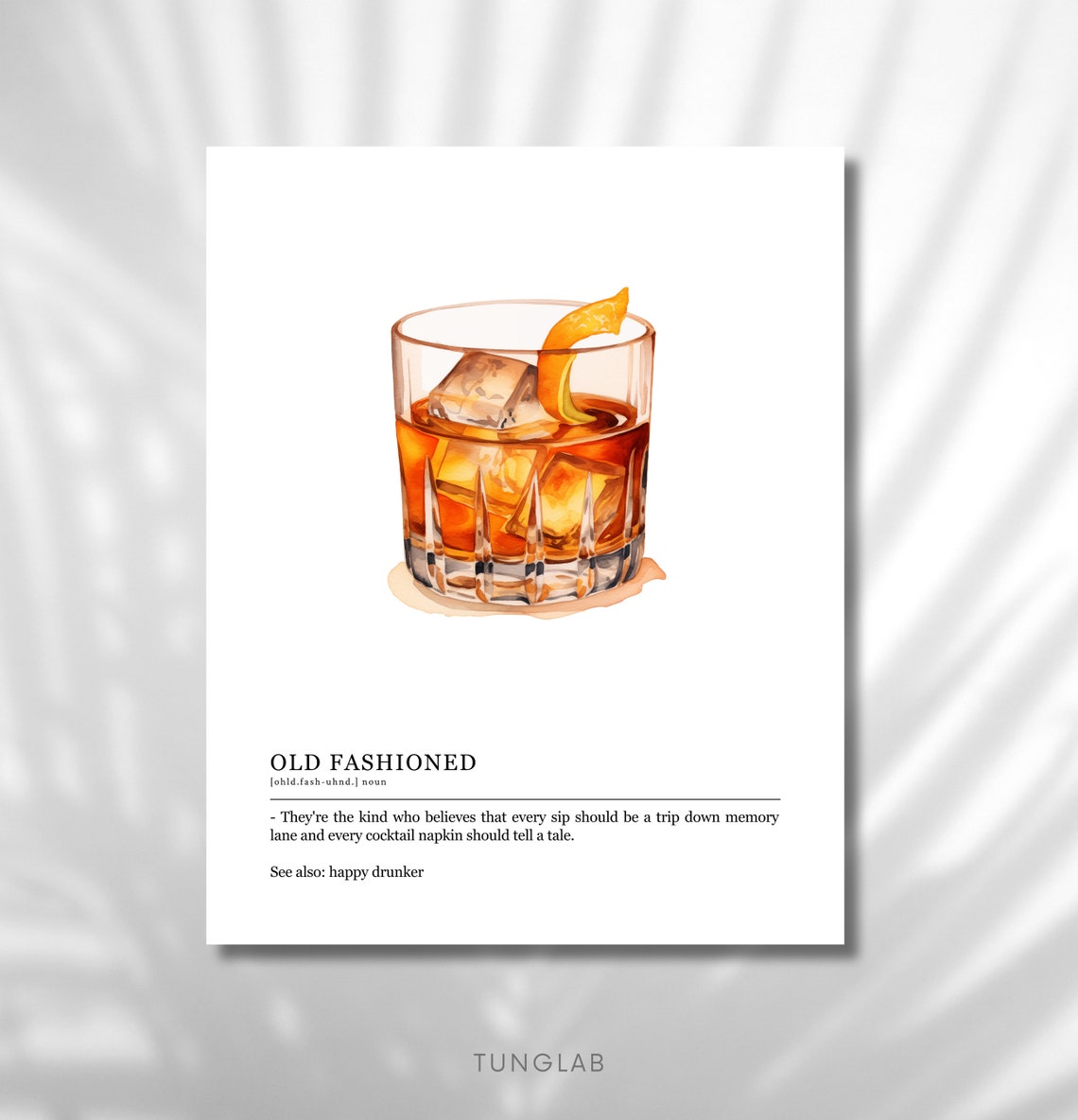 Old Fashioned Cocktail Definition Dictionary Style Bar Poster