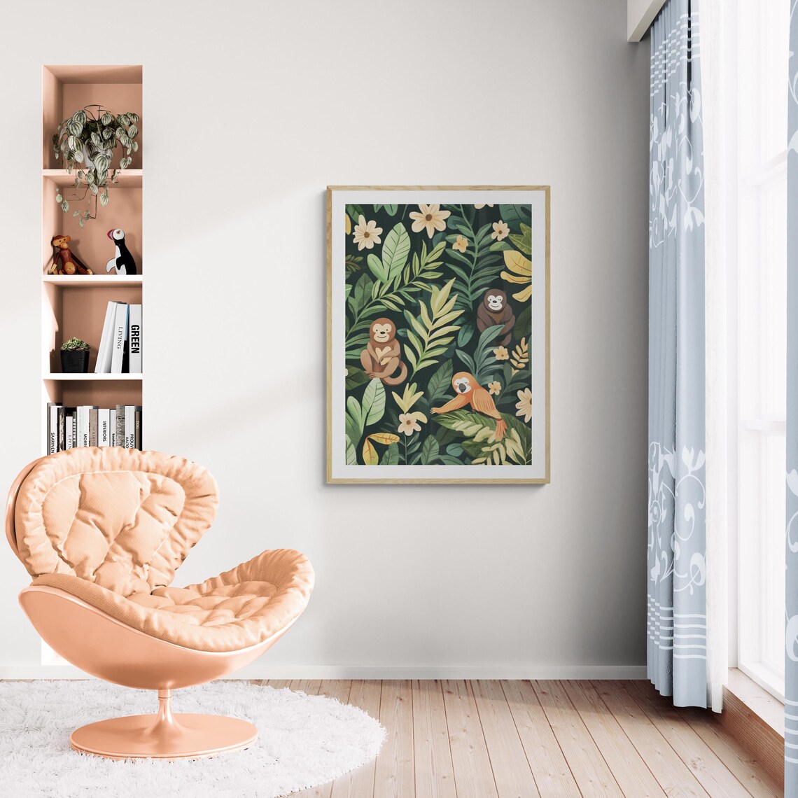 Rainforest Friends Monkeys Sloth Tropical Jungle Leaf Nursery Wall Art Print - Image 3