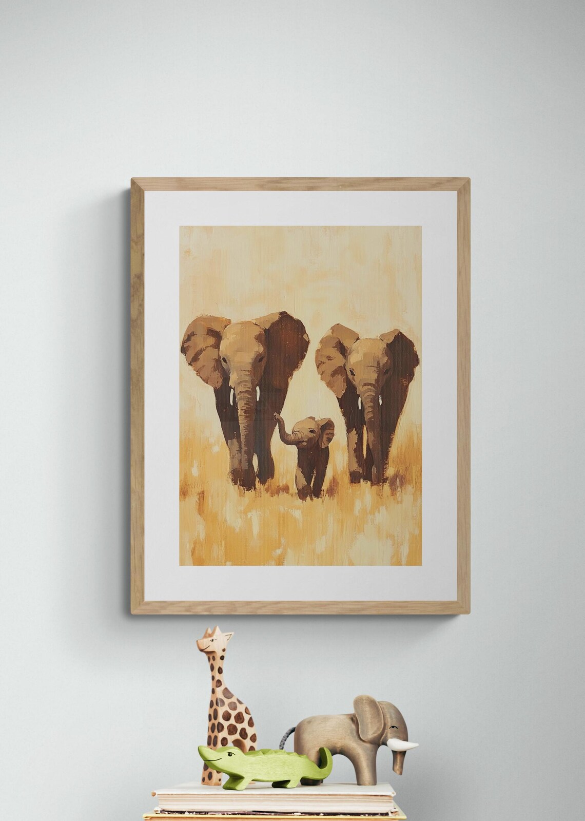 Elephant Family Stroll Golden Savanna Sunset Nursery Safari Wall Art Poster