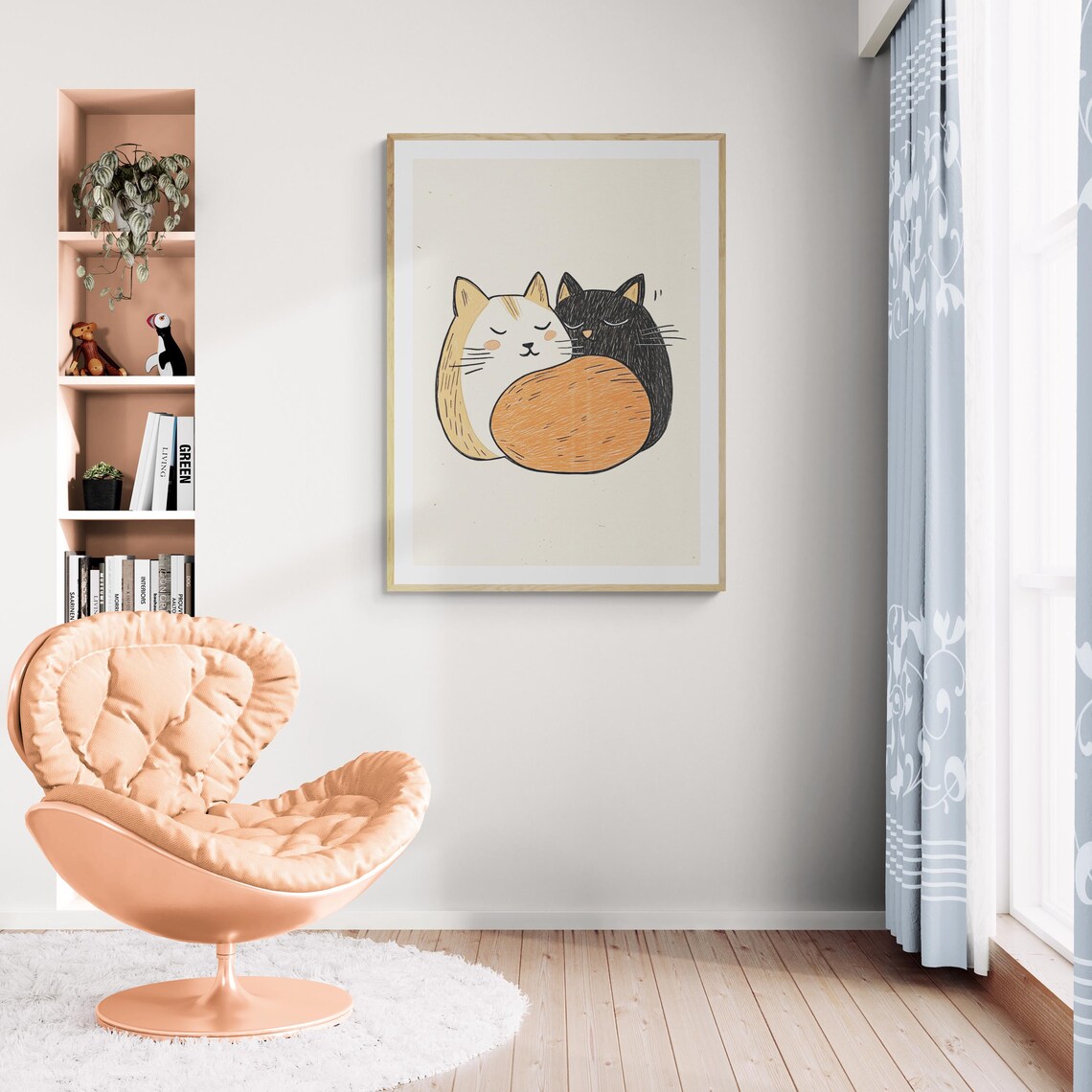 Two Sleeping Cats Cuddling Cute Cartoon Kawaii Cats Nursery Wall Art Print - Image 3