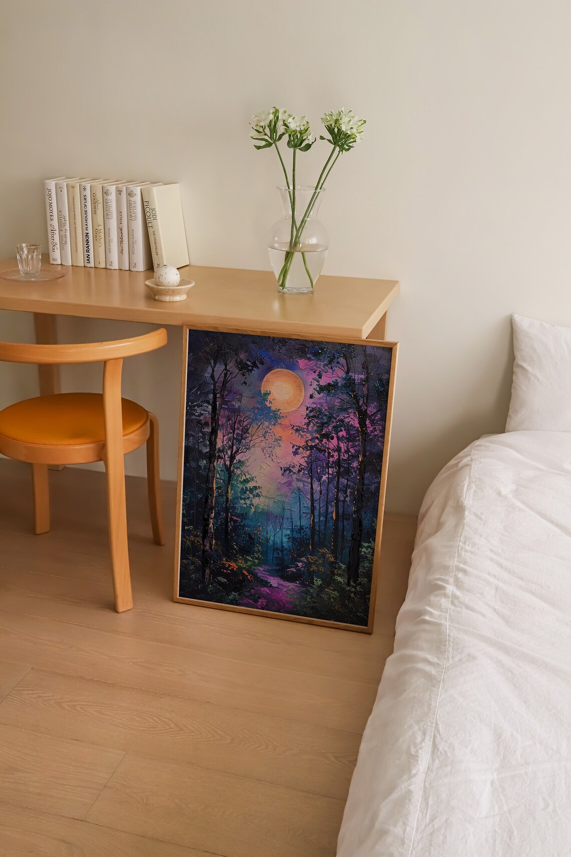 Moon Above the Mystical Woodland at Night Art Print - Image 2