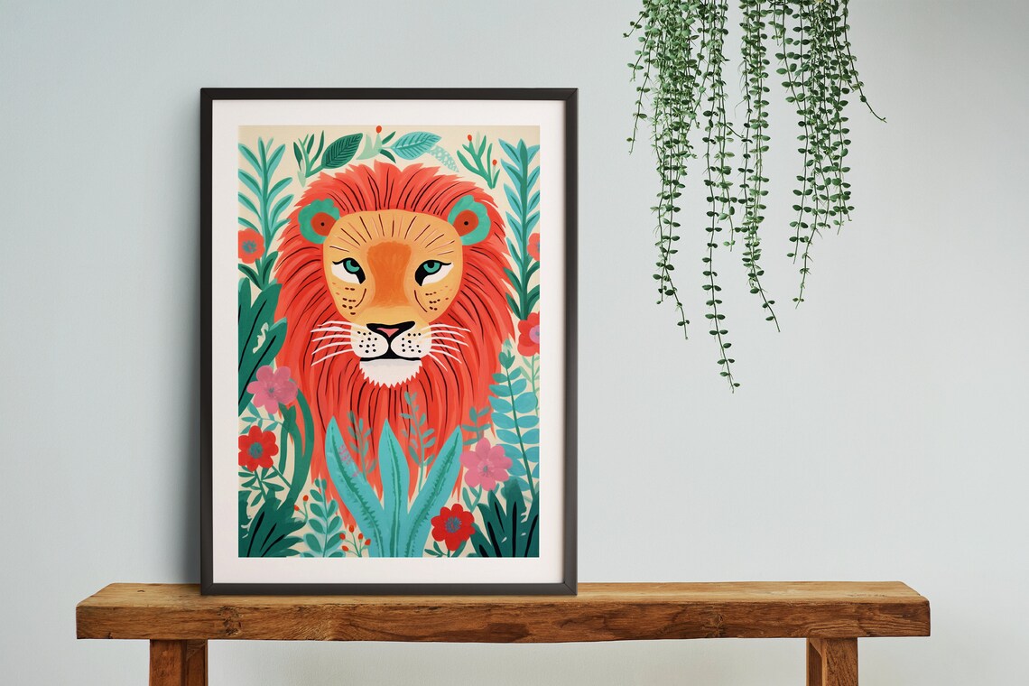 Lion Botanical Jungle Art Print, Pastel Abstract Kids Decor - Image 4